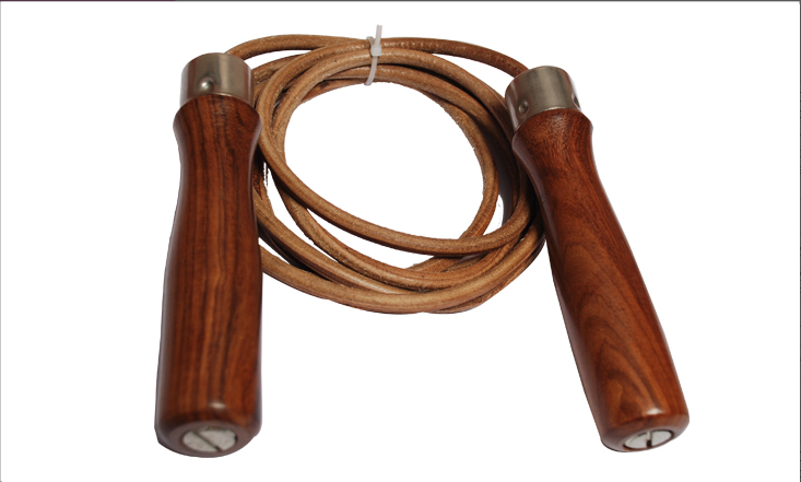 Vintage Jump Rope, Leather Rope with Solid Wood Handles, 115 Rope